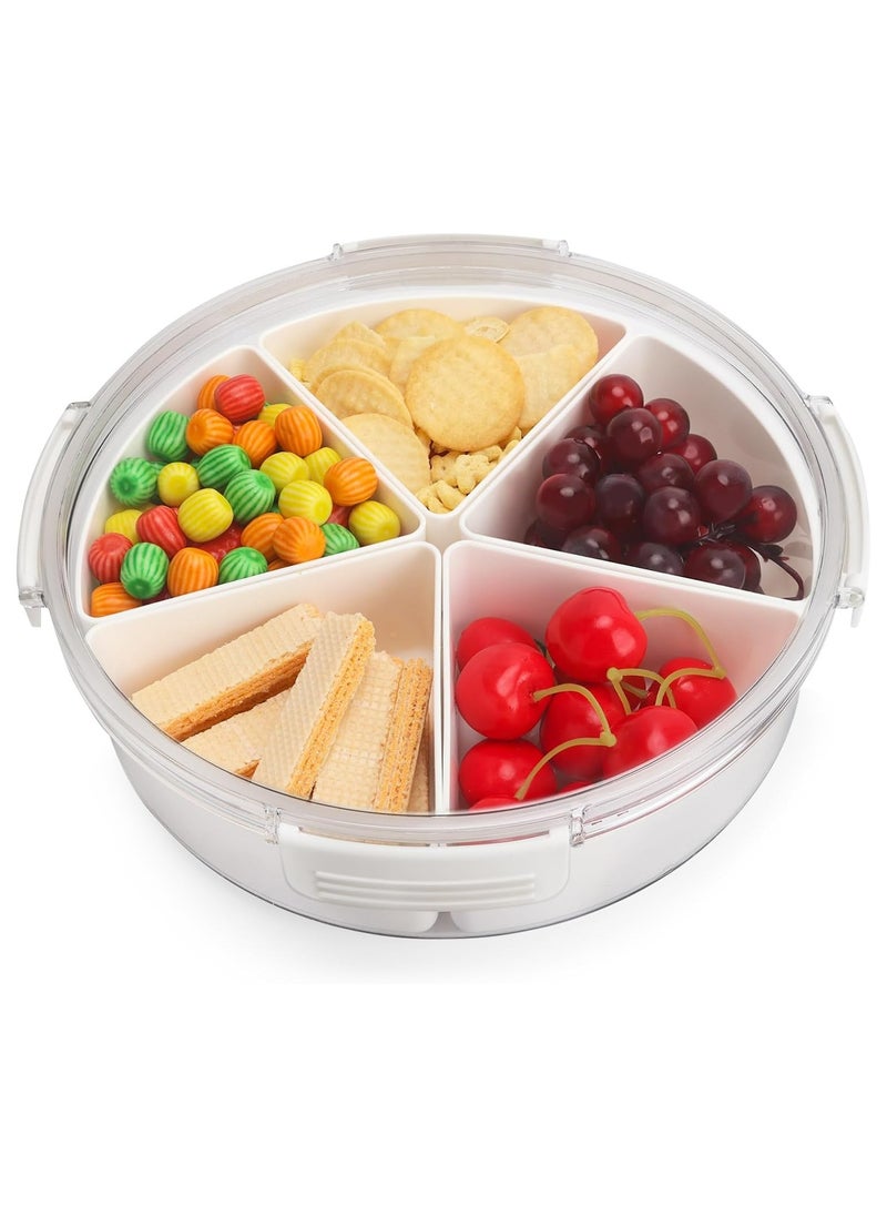 Oasisgalore - Divided Serving Tray with Lid, Removable Divided Platter Food Storage Containers with 5 Compartment for Veggies, Snack, Fruit, Nuts, Candy, Cracker, Chip - Image 1