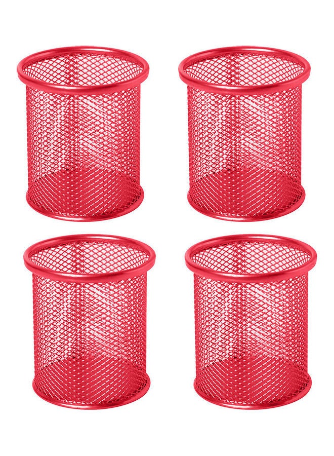 NIBEMINENT 4-Piece Round Grid Pen Holder Container Red