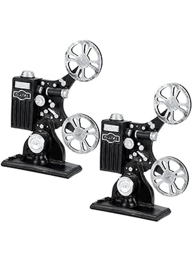 نموذج جهاز عرض الأفلام القديم تمثال تصميم كلاسيكي تحفة مصنوعة من الراتنج الأسود لتزيين المنزل - Image 1