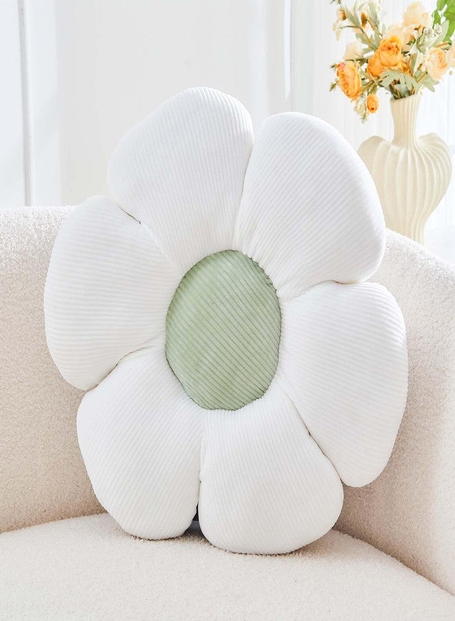 Kcvvcr White Flower Pillow, 17.7" Cute Flower Shaped Floor Pillow, Aesthetic Floral Plush Daisy Decorative Throw Pillows for Bed Sofa Couch - Image 1