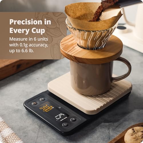 Greater Goods 0.1g Precision Coffee Scale with Timer – 3kg Digital Scale for Pour-Over, Espresso, French Press, Kitchen Use (Birch) - Image 3