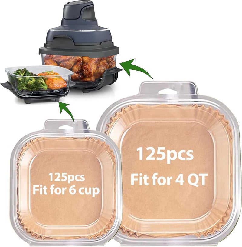 mutvle Air Fryer Liners for Ninja Crispi, Disposable 125 + 125 Pcs Ninja Crispi Accessories for Ninja Crispi 4-in-1 Portable Glass Air Fryer Cooking System, Non-Stick Ninja Crispi Liners Disposable - Image 1