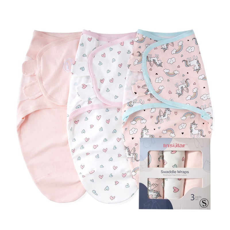 insular Swaddle Blanket, Baby Swaddle Wrap for Newborn and Infant, Adjustable Swaddle Set for Boy and Girl, Soft Cotton Baby Sleep Sack 3 Pack Small(0-3 Month), Horse - Image 1