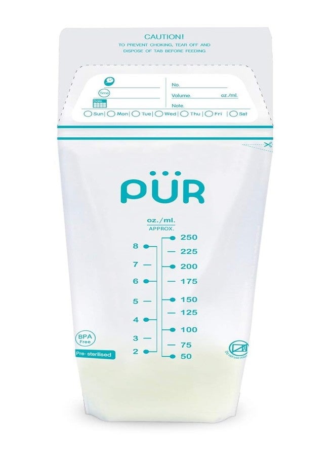 Pur Breast Milk Transparent Storage Bags by Fratelli | Breastmilk Pouches for Fridge or Freezer Use | Pre-sterilized | Reusable | Tripple Zipper for Ultimate Protection | 250ml (50 Bags) - Image 2