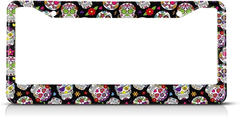 Beabes Day of The Dead License Plate Frame with Sugar Skull Design - Image 1