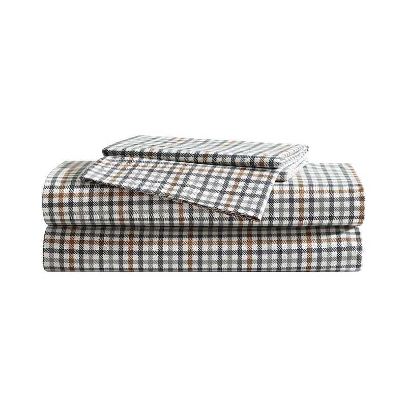 Eddie Bauer - Full Sheet Set, Crisp & Cooling Sheets w/a Naturally Smooth Cotton Percale Lightweight Feel - Matching Pillowcases & Deep Pocket Fitted Sheet (Griffin Plaid Beige) - Image 2