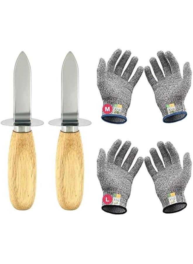 Oyster Shucking Knife Set of 2 Stainless Steel Oyster Knifes and 2 Pairs Level 5 Cut-Resistant Gloves，Oyster Knives Suitable for All Kinds of Shells and Oysters Shucking - Image 1