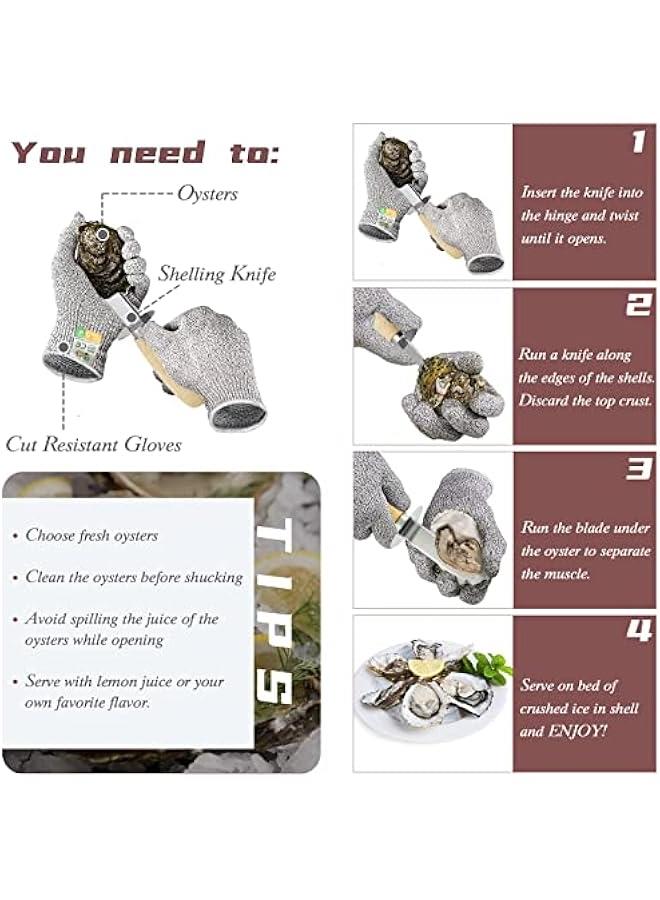 Oyster Shucking Knife Set of 2 Stainless Steel Oyster Knifes and 2 Pairs Level 5 Cut-Resistant Gloves，Oyster Knives Suitable for All Kinds of Shells and Oysters Shucking - Image 4
