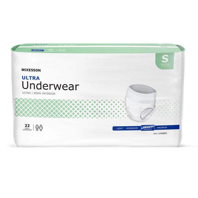 McKesson Ultra Adult Incontinence Underwear 88 Count Heavy Absorbency Small 2236 in Unisex Bladder Leak Protection PullOn Style with TearAway Sides Postpartum and Incontinence Support
