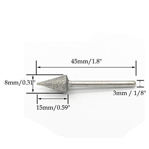 ZLYY 3x8mm Diamond Bits, 1/8inch 3mm Shank 6mm Cone Head Diamond Grinding Bit Mounted Point Grinder Parts 10pcs - Image 2