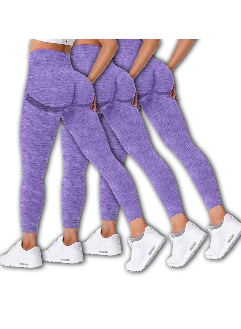 CATANES 3 Pack Of Women Seamless Legging Tummy Control High Waist Workout Gym Yoga Pants Large Purple