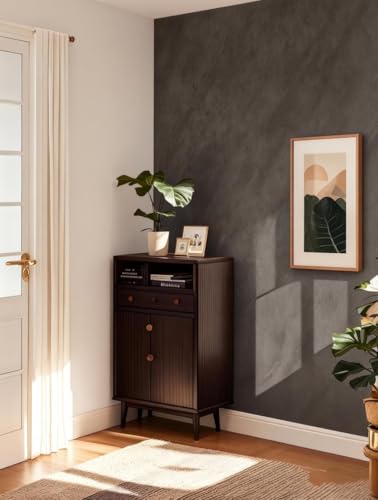 Bumoo Dark Grey Limewash Wallpaper Peel and Stick 16"x354" Beige Vinyl Contact Paper Black Brown Matte Textured Plaster Removable PVC Self Adhesive Waterproof Wallpaper for Living Room Kitchen Accent Wall - Image 5