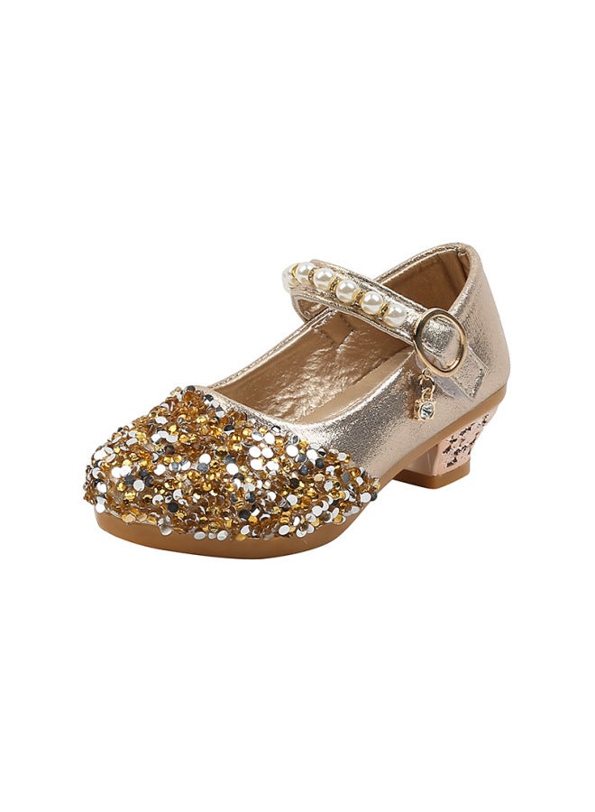 Girls Leather Shoes High Heels Little Girls Performance Crystal Flats Dress Model Catwalk Performance Princess Kidsren's Shoes