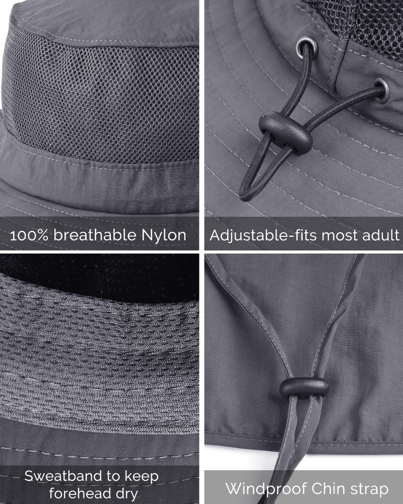 Camptrace UPF 80+ Sun Hats for Men Women Wide Brim Sun Protection Mesh Hat with Neck Flap Fishing Hiking Gardening Hats Dark Grey - Image 5