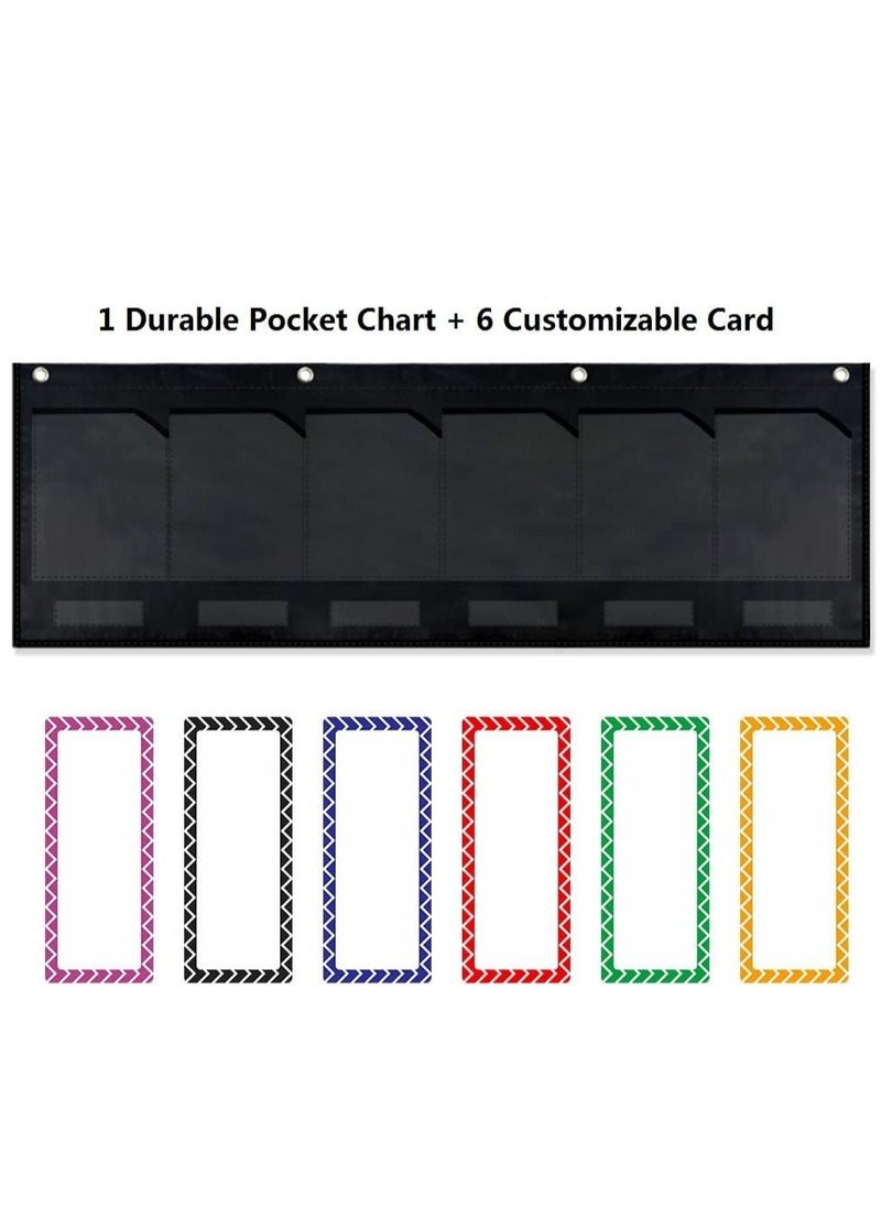 KASTWAVE - Horizontal Storage Pocket Chart 6 Pockets Hanging Wall File Organizer for Office File Folders Assignments Files Scrapbook Papers and More - Image 1