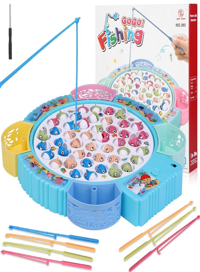 Pakoo Magnetic Fishing Game Toys, Rotating Board Game with Music Including 45 Fishes and 8 Fishing Poles, Christmas Party Game Toys for Kids Age 3 4 5 6 7 and Up - Image 1