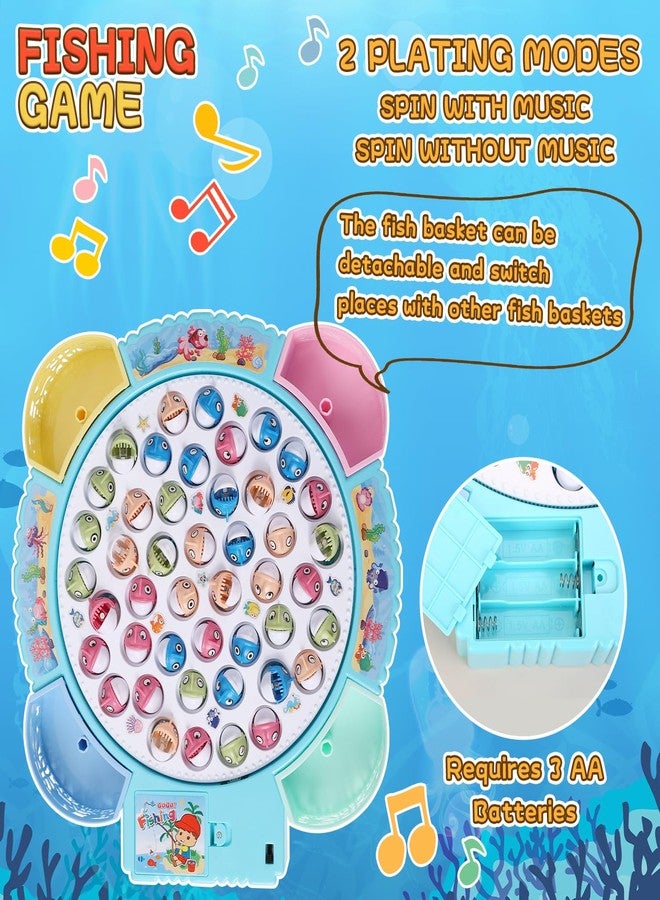 Pakoo Magnetic Fishing Game Toys, Rotating Board Game with Music Including 45 Fishes and 8 Fishing Poles, Christmas Party Game Toys for Kids Age 3 4 5 6 7 and Up - Image 2