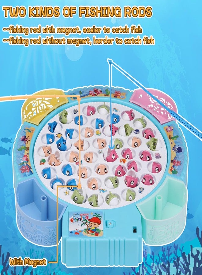 Pakoo Magnetic Fishing Game Toys, Rotating Board Game with Music Including 45 Fishes and 8 Fishing Poles, Christmas Party Game Toys for Kids Age 3 4 5 6 7 and Up - Image 5