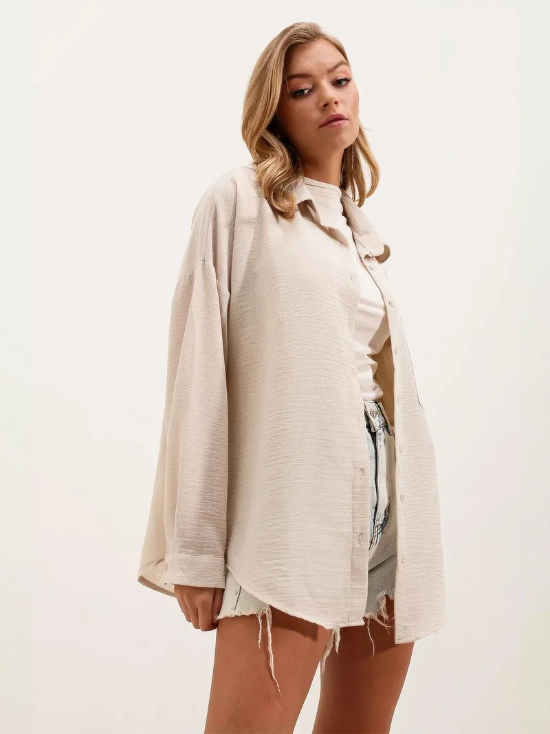 Big Dart Cream Natural BDART Linen Blended Shirt with Button Closure for Women | Best Price UAE