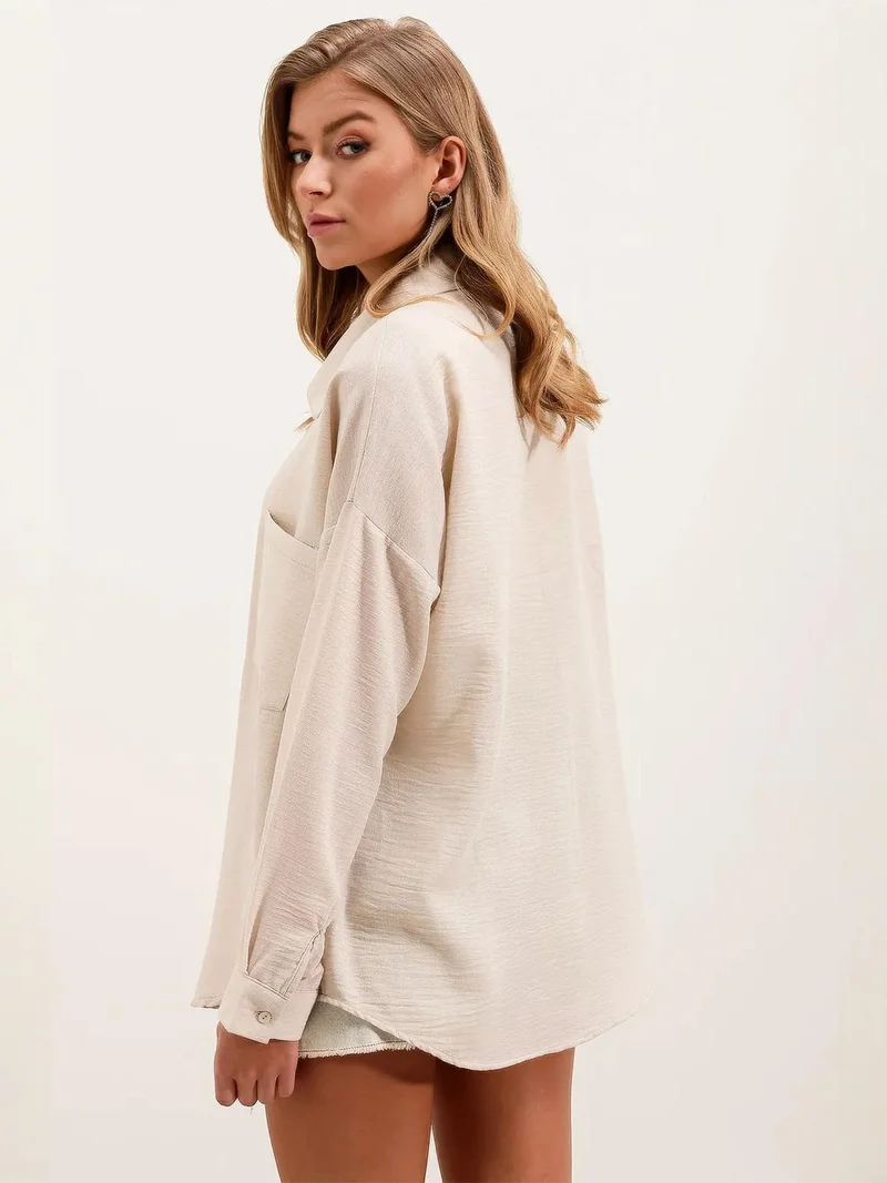 Big Dart Cream Natural BDART Linen Blended Shirt with Button Closure for Women | Best Price UAE