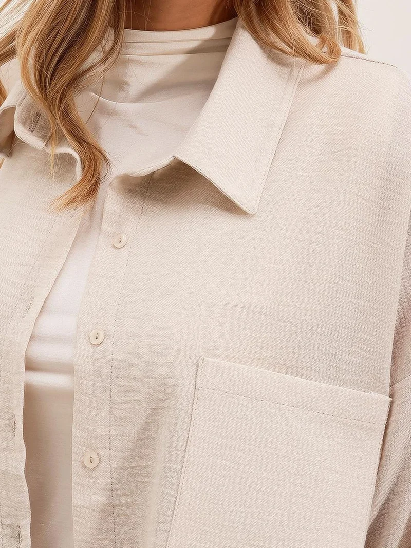 Big Dart Cream Natural BDART Linen Blended Shirt with Button Closure for Women | Best Price UAE