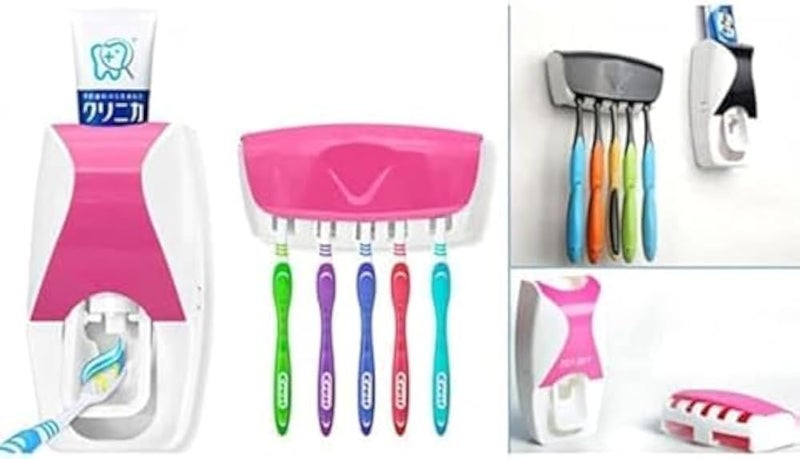 Automatic Toothpaste Dispenser Hands Free Wall Mounted Toothpaste Dispenser with 5 Slots Detachable Toothbrush Holder - Image 1