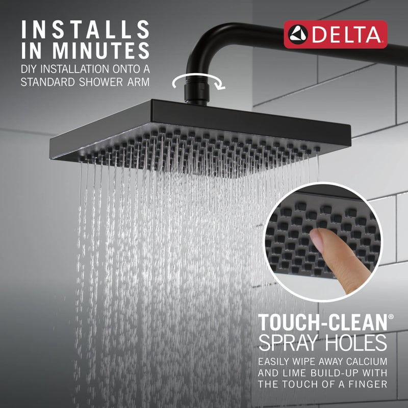 Delta Faucet Single-Spray Rain Shower Head Black, Rainfall , Black Square , Matte Black Rainfall , Delta Rain Shower Metal , Matte Black 52841-BL - Image 4