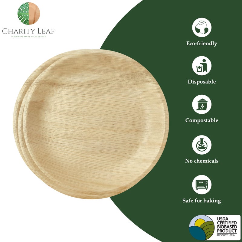 Charity Leaf Disposable Palm Leaf 9"" Round Plates (50 pieces) Bamboo Like Serving Platters  Disposable Boards  Eco-Friendly Dinnerware For Weddings  Catering  Events - Image 2
