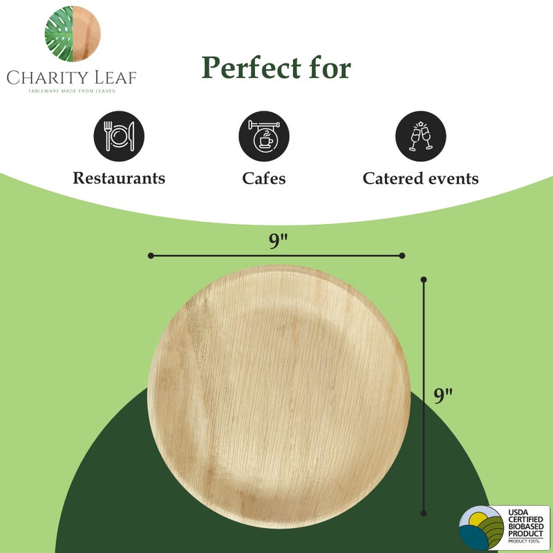 Charity Leaf Disposable Palm Leaf 9"" Round Plates (50 pieces) Bamboo Like Serving Platters  Disposable Boards  Eco-Friendly Dinnerware For Weddings  Catering  Events - Image 3