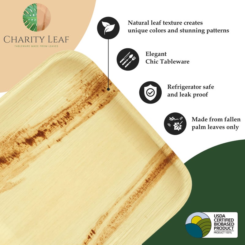 Charity Leaf Disposable Palm Leaf 9"" Round Plates (50 pieces) Bamboo Like Serving Platters  Disposable Boards  Eco-Friendly Dinnerware For Weddings  Catering  Events - Image 5