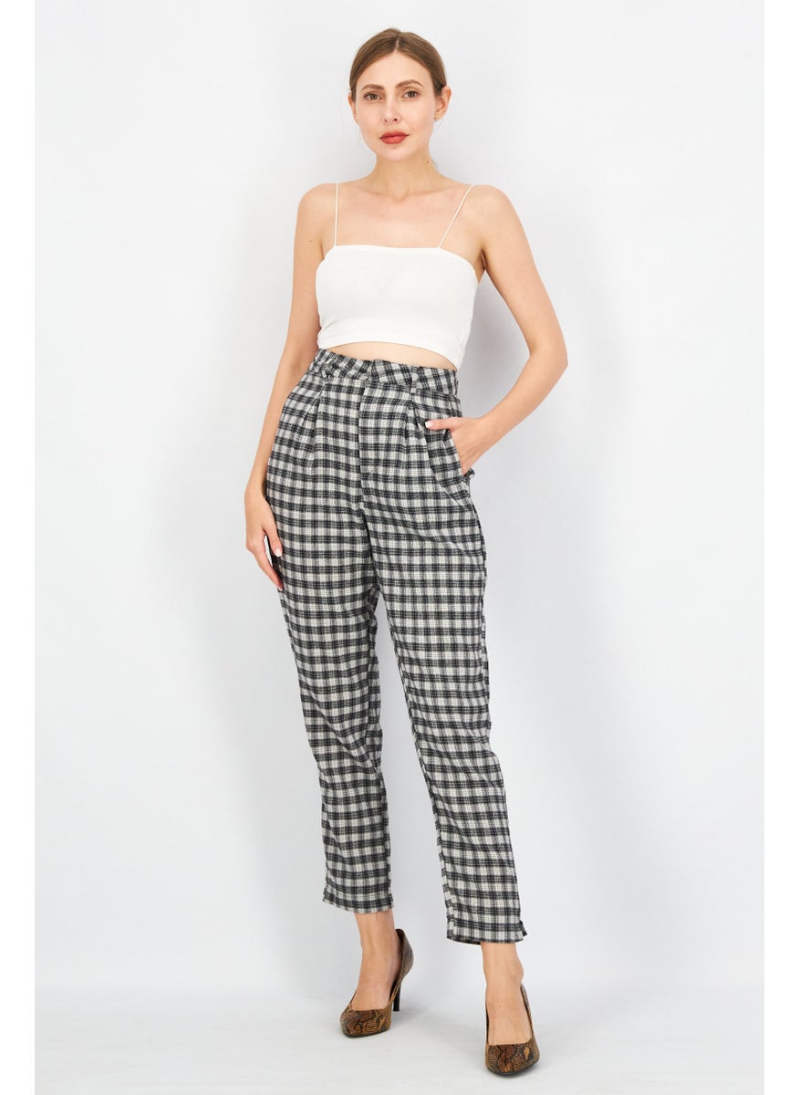 Heartbreak - Women Regular Fit Checkered Pants, Black/Light Grey - Image 1