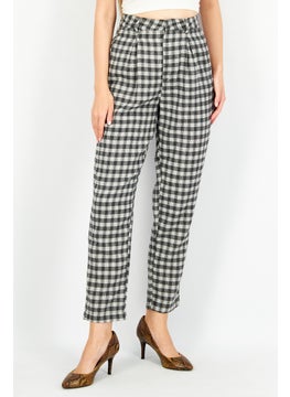 Women Regular Fit Checkered Pants, Black/Light Grey