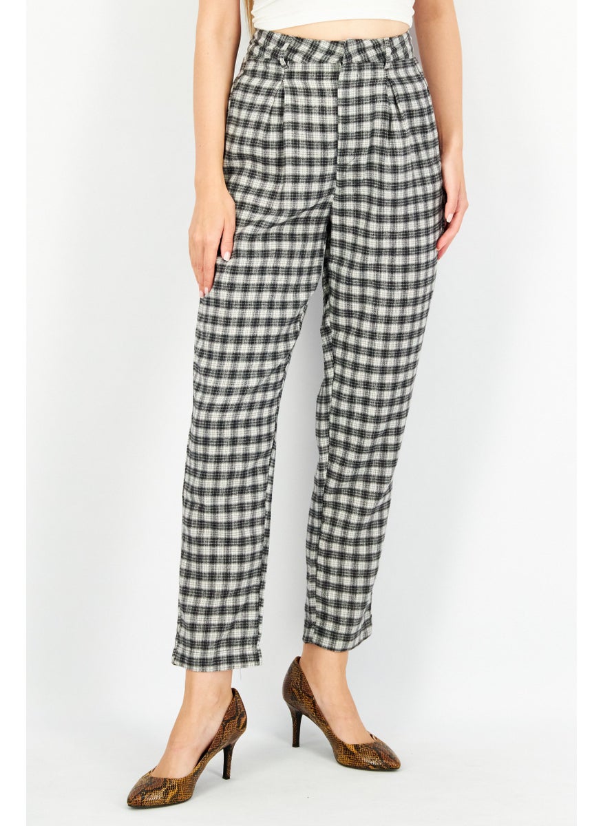 Heartbreak - Women Regular Fit Checkered Pants, Black/Light Grey - Image 1