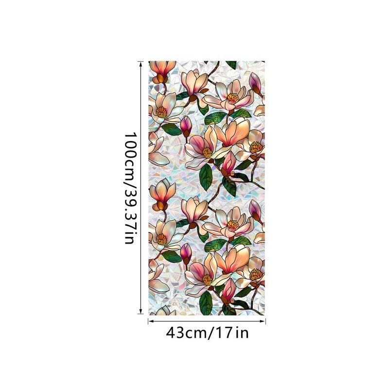 Yeysynana Sunroof Stained Glass Window Film, Rainbow Magnolia Static Window Clings, No Adhesive Sun Heat Blocking Privacy Window Film Decals for Home Office Living Room Car Sunroof Stickers 16.9 x 39.37 Inch - Image 2