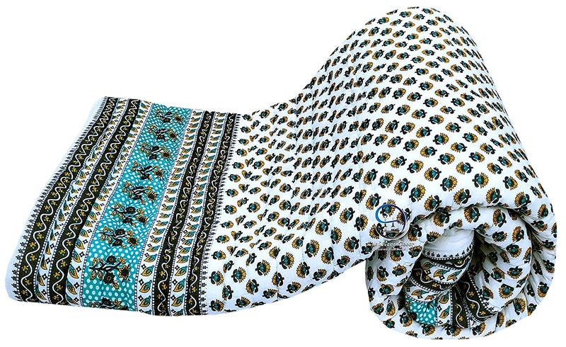 Lilfly Rajasthani Traditional Cotton and Microfiber Jaipuri AC razai Sky Booti Print with Borded Design Single Bed Reversible (Both Sided) Jaipuri Quilt 55x85 inch (Set of 1) - Image 3