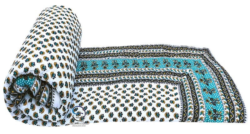 Lilfly Rajasthani Traditional Cotton and Microfiber Jaipuri AC razai Sky Booti Print with Borded Design Single Bed Reversible (Both Sided) Jaipuri Quilt 55x85 inch (Set of 1) - Image 1