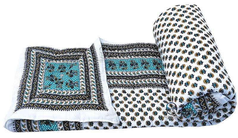 Lilfly Rajasthani Traditional Cotton and Microfiber Jaipuri AC razai Sky Booti Print with Borded Design Single Bed Reversible (Both Sided) Jaipuri Quilt 55x85 inch (Set of 1) - Image 2