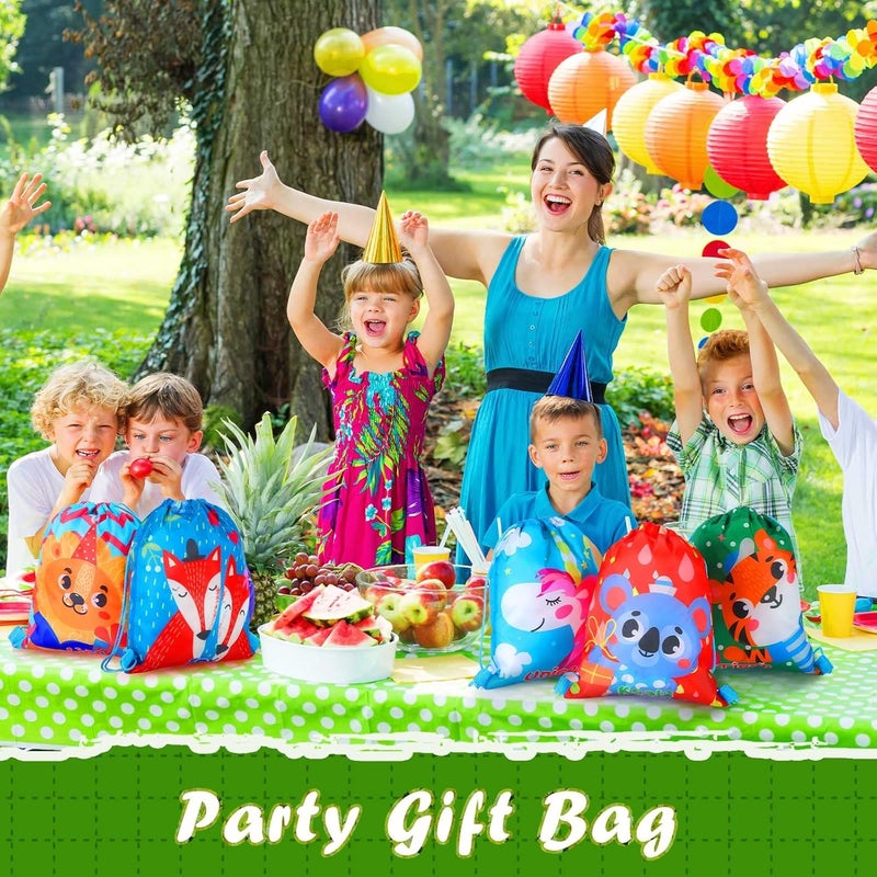 Shappy 12 Pcs Jungle Animal Drawstring Bags Cartoon Animal Print Party Favors Bags for Kids Safari Zoo Candy Goodie treat Gift Backpack Jungle theme Supplies for Boys Girls Birthday Baby Shower - Image 5