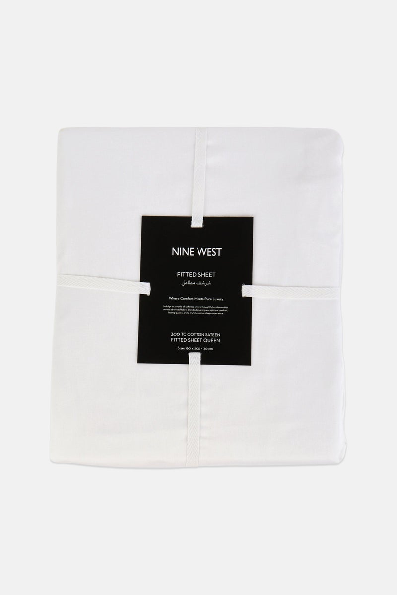 NINE WEST Queen Size Fitted Sheet 160 x 200 cm, White - Image 1