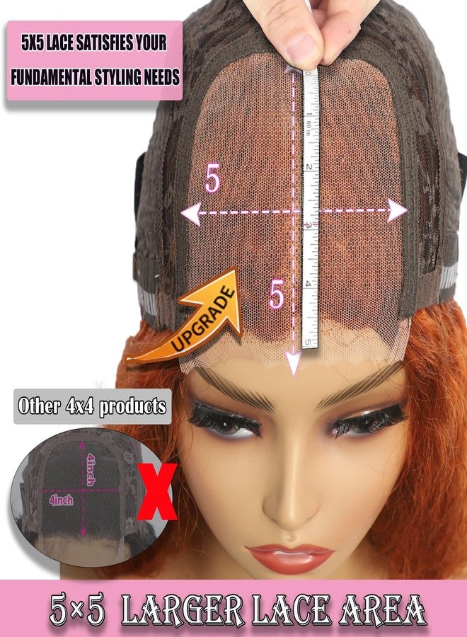 Rolisy 5x5 Glueless Wigs Human Hair Pre Plucked Pre Cut Short Curly Human Hair Wig Wear And Go Glueless Ginger Curly Bob Wig Water Wave Lace Front Wigs For Black Women HD Lace Closure Middle Part 350 12 Inch - Image 3