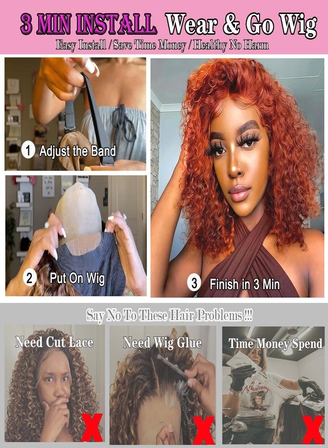 Rolisy 5x5 Glueless Wigs Human Hair Pre Plucked Pre Cut Short Curly Human Hair Wig Wear And Go Glueless Ginger Curly Bob Wig Water Wave Lace Front Wigs For Black Women HD Lace Closure Middle Part 350 12 Inch - Image 5