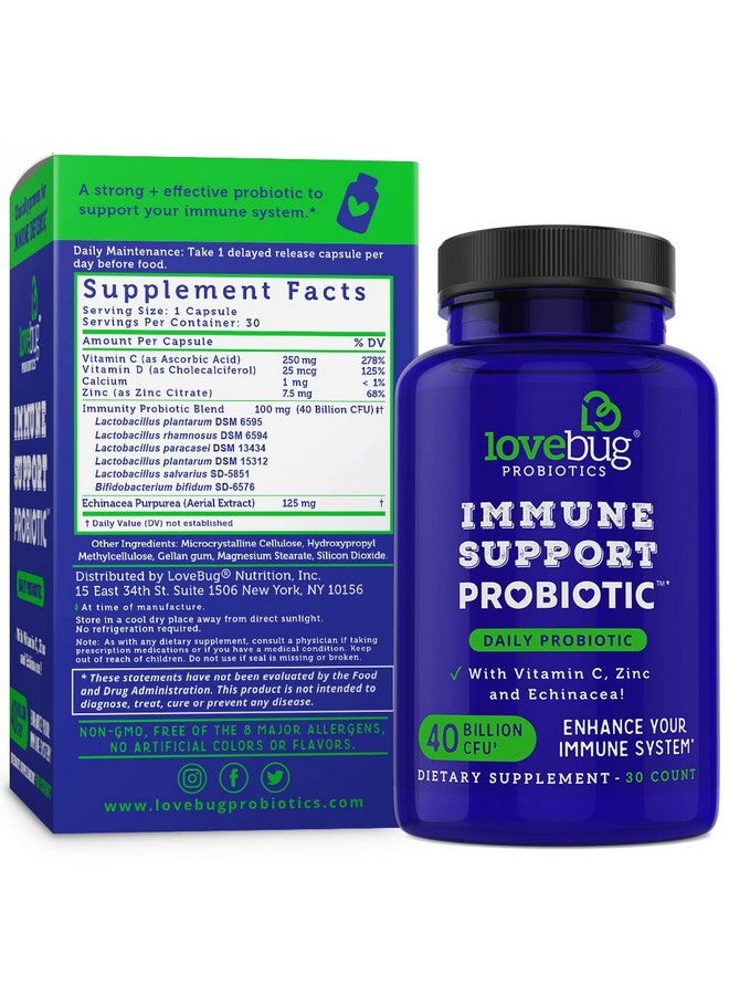 LoveBug Probiotics Immune Support Daily Probiotic For Men & Women 40 Billion Cfu & 6 Strains Includes Vitamin C Zinc & Echinacea 30 Capsules Vegan & Nongmo - Image 3