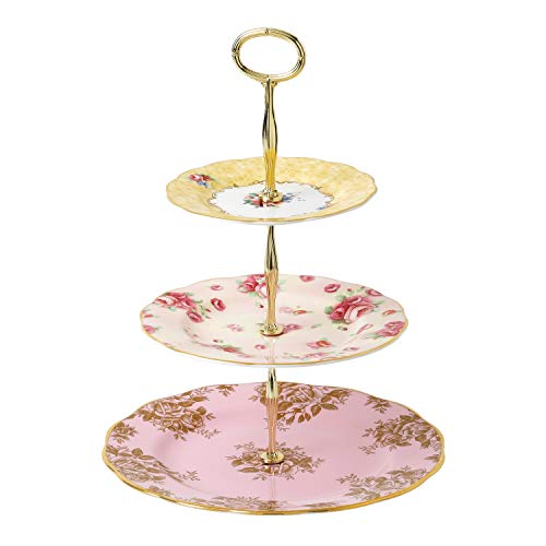 Royal Albert 100 Years Royal Albert 100 Years Cake Stand ThreeTier Bouquet Rose Blush  Golden Rose 