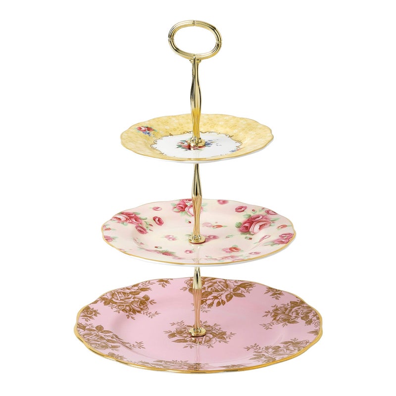 Royal Albert 100 Years Cake Stand ThreeTier Bouquet Rose Blush Golden Rose