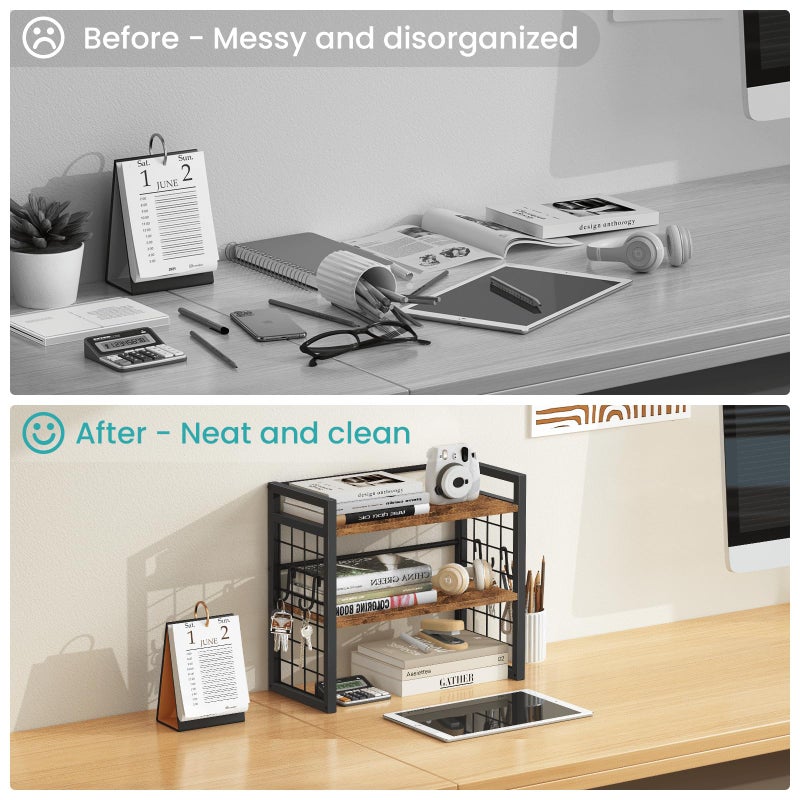 ELITEROO Desktop Shelf Organizer, 2 Tier Wood Desk Bookshelf, Desk Top Storage Rack for Office, Dorm, or Bedroom Decor, Small Tabletop Shelf for Books, Plants & Accessories, Rustic Brown - Image 4