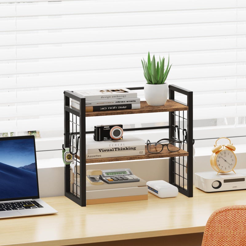 ELITEROO Desktop Shelf Organizer, 2 Tier Wood Desk Bookshelf, Desk Top Storage Rack for Office, Dorm, or Bedroom Decor, Small Tabletop Shelf for Books, Plants & Accessories, Rustic Brown - Image 5