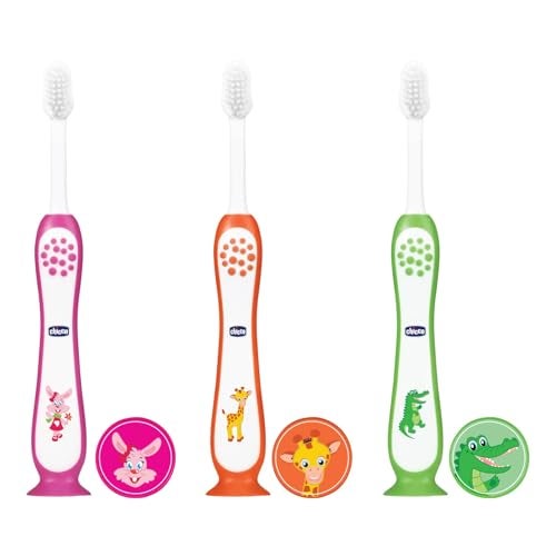 Chicco Toothbrush 3Y-8Y 3 Pack- Pink, Orange & Green - Image 1