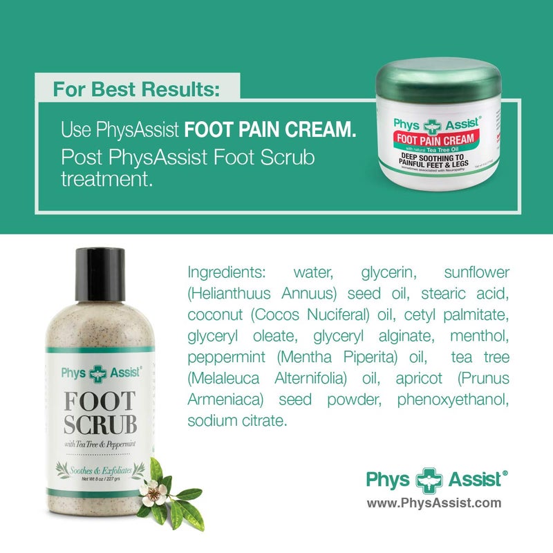 PhysAssist Foot Scrub 8 oz. with Tea Tree, Peppermint Soothes and Exfoliates Promoting a Deep Cooling Sensation Leaving Feet Feeling Calm and Refreshed. - Image 4
