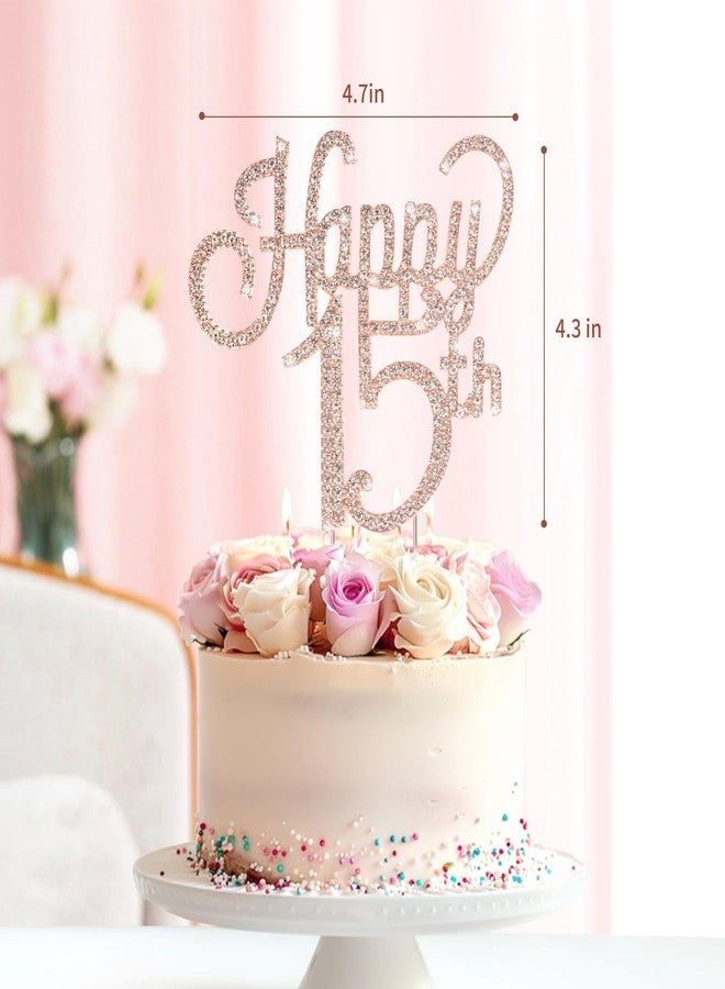 Marwey Happy 15th Cake Topper - Rose Gold 15th Birthday Decorations for Girls - 15th Birthday Anniversary Party Supplies - Image 2