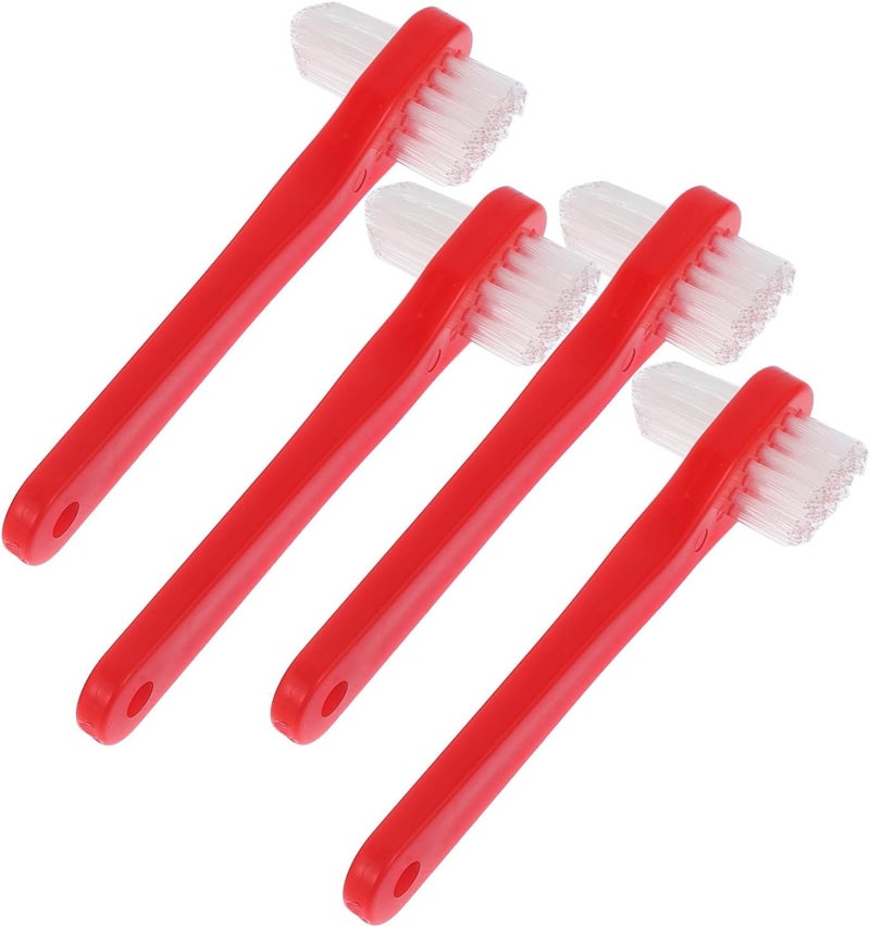 VOSAREA 4pcs Dual Head Denture Brushes for Cleaning Partial and Full Dentures Compact Non Deformable Small Toothbrushes for Travel and Daily Care Durable Fine Bristle Design in Red - Image 1